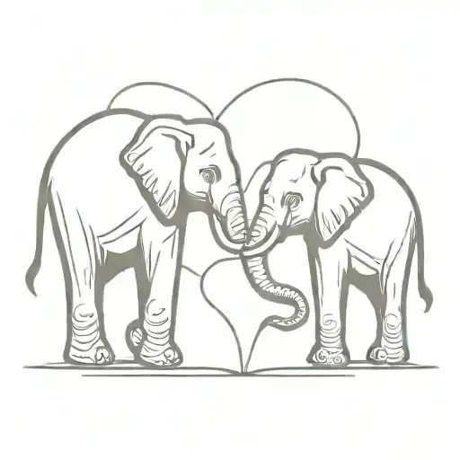 two elephants trunks making a heart shape tattoo design idea