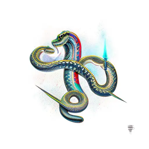 dagger wirh snakes tattoo design idea