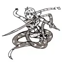 a dagger fineline style with a snake in the background and stars around tattoo design idea