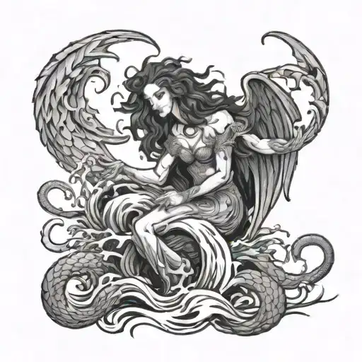 evil siren luring man to watery death  tattoo design idea