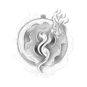 Create a tattoo featuring fire and a semi colon in a blackwork style tattoo design idea