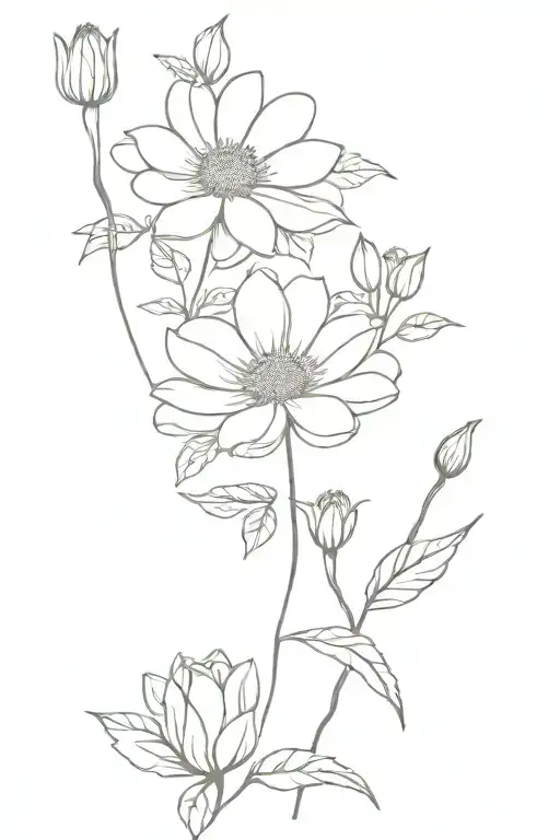 daisy flower, hawthorn flower, rose, water lily and poppy   tattoo design idea