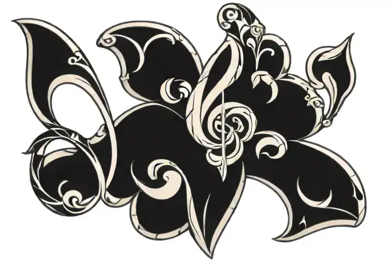 fleur de lis bass clef intertwined tattoo design idea