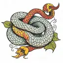 a snake coiled around a collarbone, along with the bible verse luke 10:19  tattoo design idea