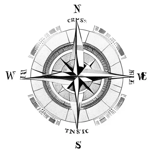A compass with the needle pointing towards a group of friends tattoo design idea