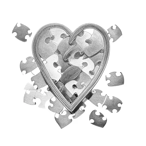 A heart-shaped puzzle with each piece representing a friend tattoo design idea