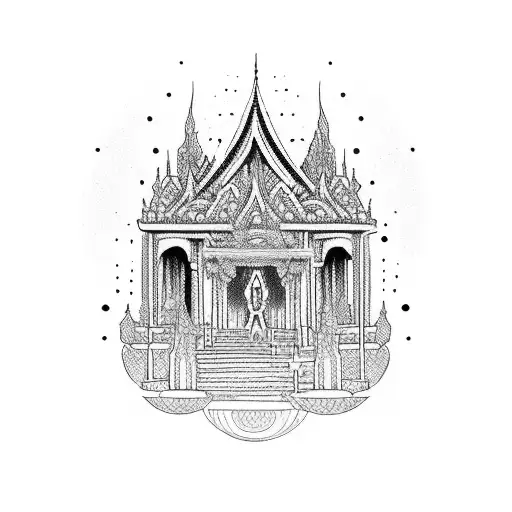 A van transformed into a spiritual temple surrounded by psychedelic festival vibes tattoo design idea