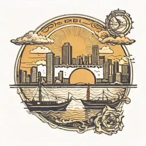 san diego skyline include coronado bridge, hazy day, filipino sun in sky to the left, and in front of picture balate tre tattoo design idea
