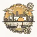 san diego skyline include coronado bridge, hazy day, filipino sun in sky to the left, and in front of picture balate tre tattoo design idea