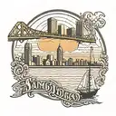 san diego skyline include coronado bridge, hazy day, filipino sun in sky to the left, and in front of picture balate tre tattoo design idea