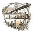 san diego skyline include coronado bridge, hazy day, filipino sun in sky to the left, and in front of picture balate tre tattoo design idea