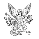  angel with trumpet, Virgin Mary, butterfly, hibiscus flowers,   tattoo design idea