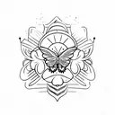  angel with trumpet, Virgin Mary, butterfly, hibiscus flowers,   tattoo design idea