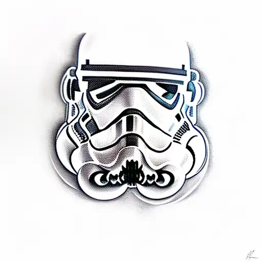 a stormtrooper with super mario mustache and cap tattoo design idea
