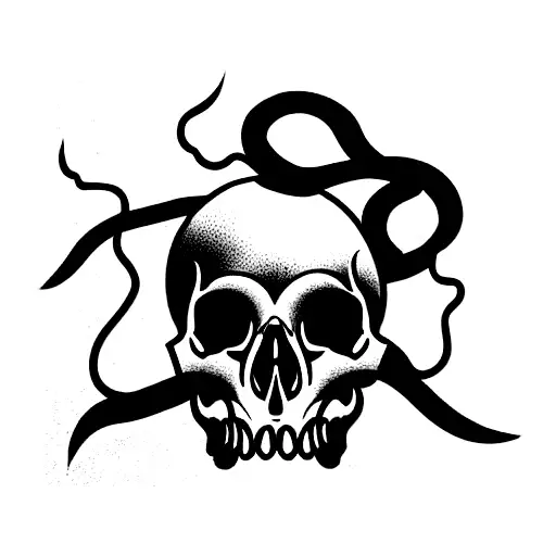 3 skulls with a snake around them tattoo design idea