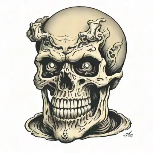 Skull with missing jaw, vampire teeth tattoo design idea