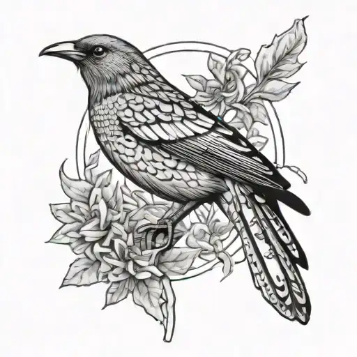 Bowerbird in front of bowerbird-arch  facing towards me tattoo design idea