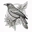 Bowerbird in front of bowerbird-arch  facing towards me tattoo design idea