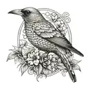Bowerbird in front of bowerbird-arch  facing towards me tattoo design idea