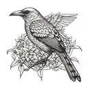 Bowerbird in front of bowerbird-arch  facing towards me tattoo design idea