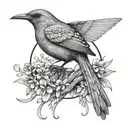 Bowerbird in front of bowerbird-arch  facing towards me tattoo design idea