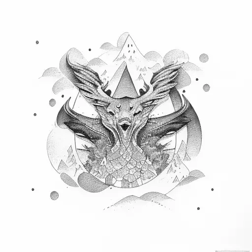 car and lake in forest tattoo design idea