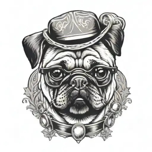 calavera hipster pug with glasses tattoo design idea