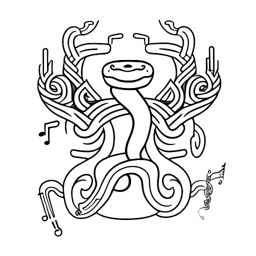 Combine a snake and musical notes in a minimalist tattoo design, representing the client's passion for music and the mysterious allure of serpents. tattoo design idea