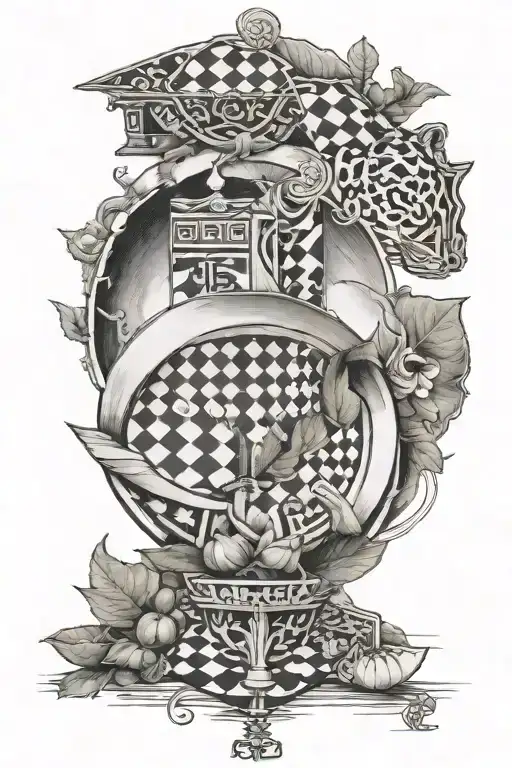 chinese letters and chess and watermelon symbol tattoo design idea