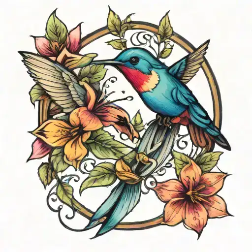 hummingbird in shadows tattoo design idea