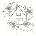 house with flower intertwined tattoo design idea