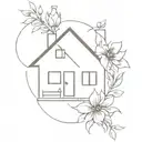 house with flower intertwined tattoo design idea