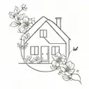 house with flower intertwined tattoo design idea