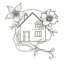 house with flower intertwined tattoo design idea