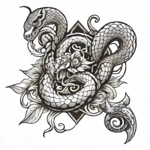 eros and snake wrapped tattoo design idea