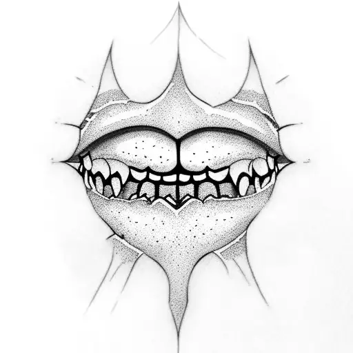 smiling tooth tattoo design idea