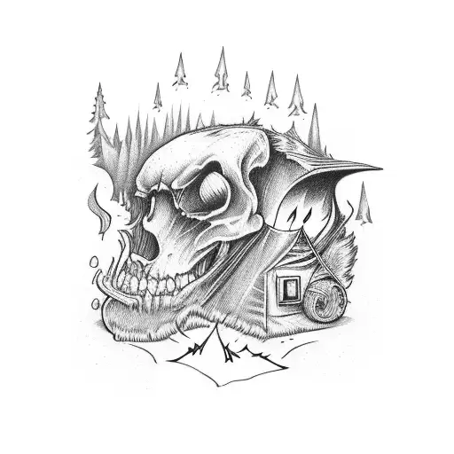 camping whiskey fire tattoo design idea