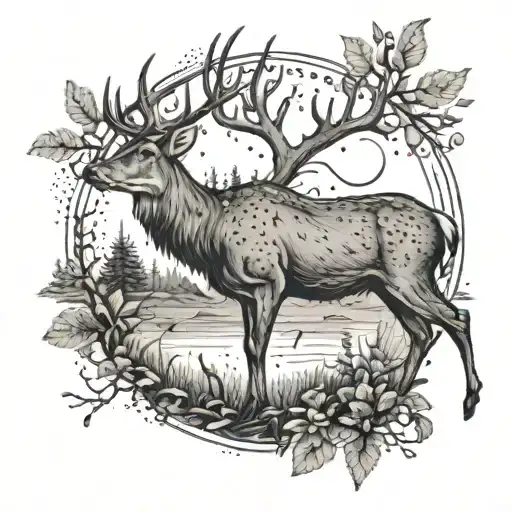 deer hunting fishing  tattoo design idea