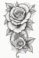 A realistic tattoo, black and white, with a big rose, a compass, and an atom. There should be a  lot of black. It's for  tattoo design idea
