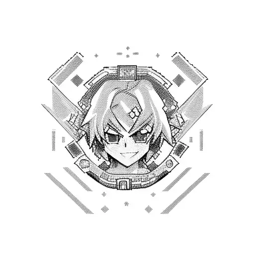Design a tattoo featuring your favorite anime character in a pixel art style, surrounded by coding symbols. tattoo design idea