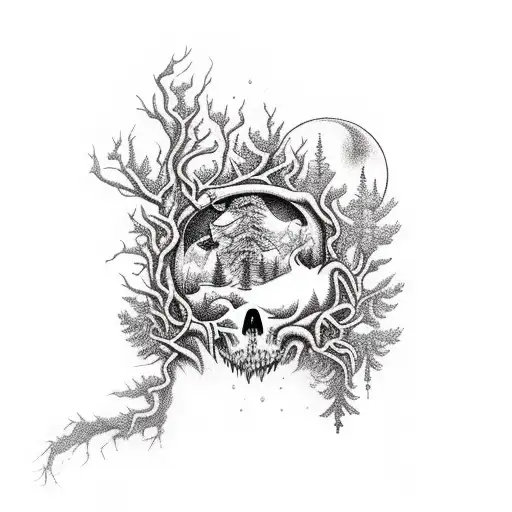 dark forrest with a shiny moon  tattoo design idea