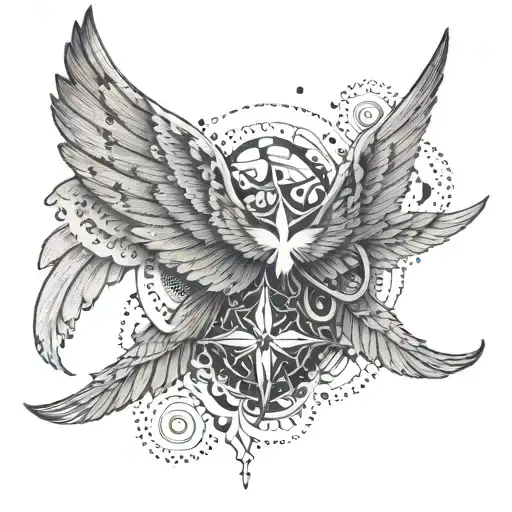 wings with maltese cross tattoo design idea