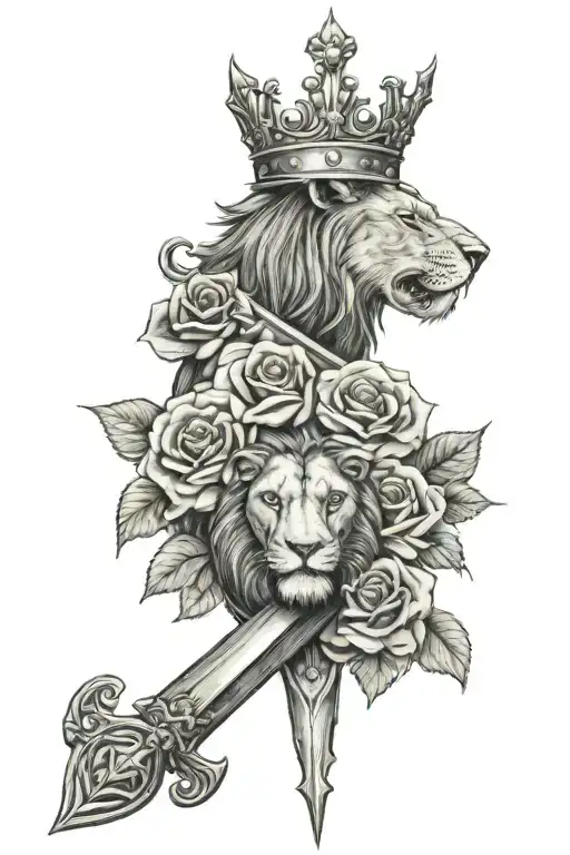 lion crown cross knight roses  tattoo design idea
