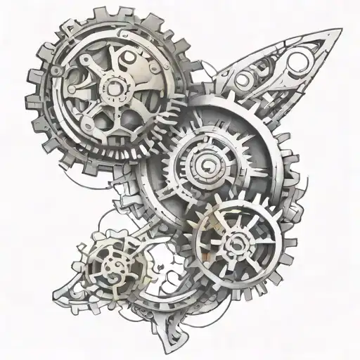 A futuristic biomechanical tattoo of muscles and gears symbolizing the strength and precision required in athletics tattoo design idea