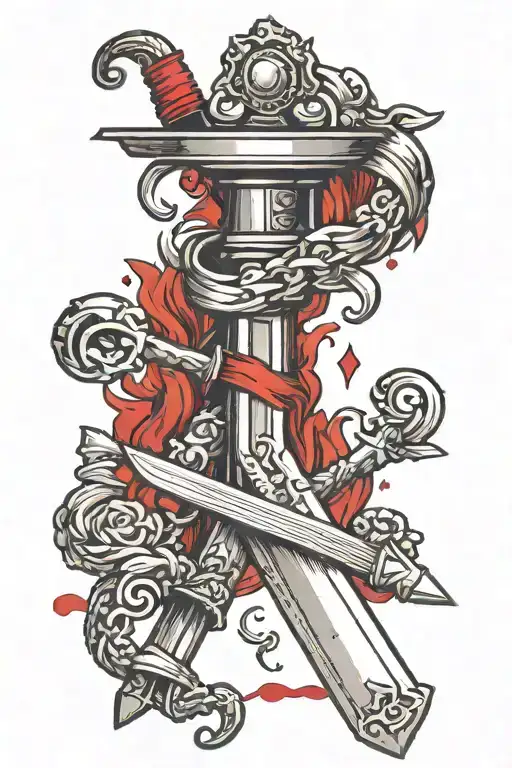 semicolon with broadsword using red ink tattoo tattoo design idea