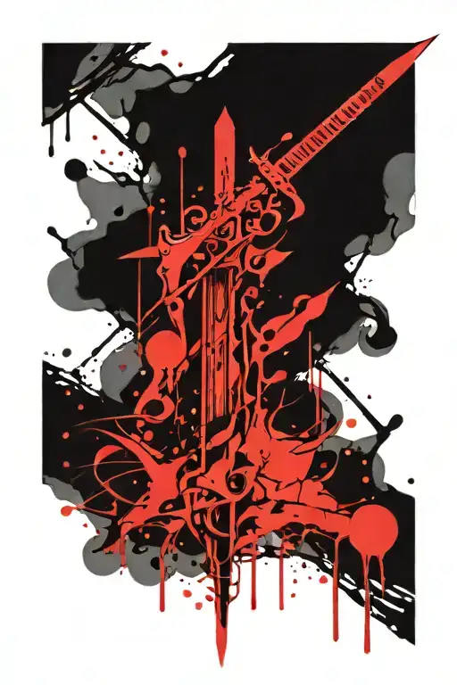 semicolon with broadsword using red ink tattoo tattoo design idea