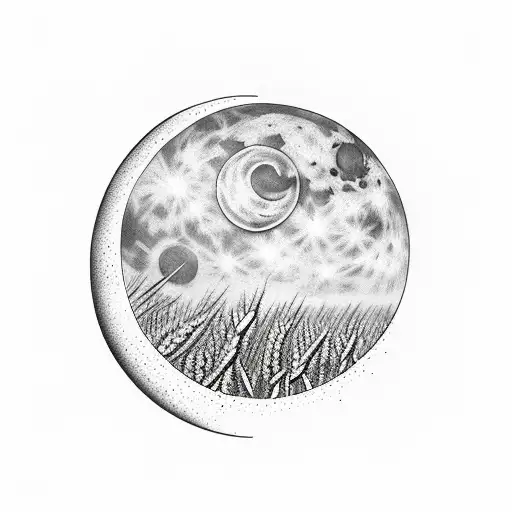 wheat field with moon  tattoo design idea