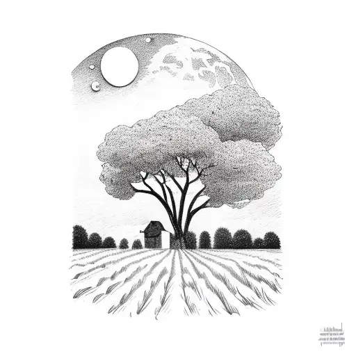 wheat field with moon  tattoo design idea