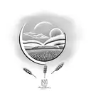 wheat field with moon  tattoo design idea