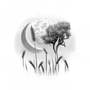 wheat field with moon  tattoo design idea